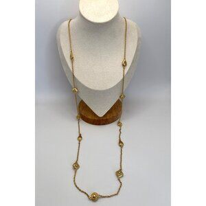 Monet Vintage Gold Tone 40" Chain Necklace Teardrop Circle & Square Accents